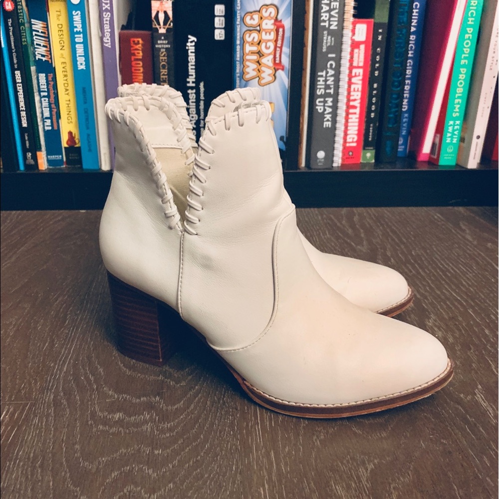 UO White Booties (Wooden Heel/Threaded Detail) - Picture 3 of 6